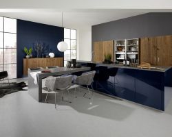 NK18663 Nova Lack 73T   Tiefblau Hochglanz   Legno 59T   Eiche Trueffel