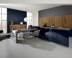 NK18664 Nova Lack 73T   Tiefblau Hochglanz   Legno 59T   Eiche Trueffel