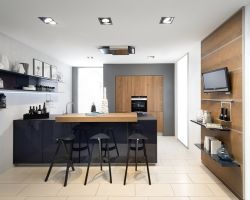 NK18713 Koje 26   Nova Lack Tiefblau Hochglanz   Legno Eiche Marone