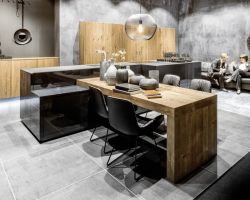 NK19785 Koje 1   Nova Lack 73T   Tiefblau HG   Legno 59T   Eiche Trueffel