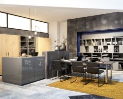 Nova Lack Quarzgrau Hochglanz   Legno Eiche Champagner